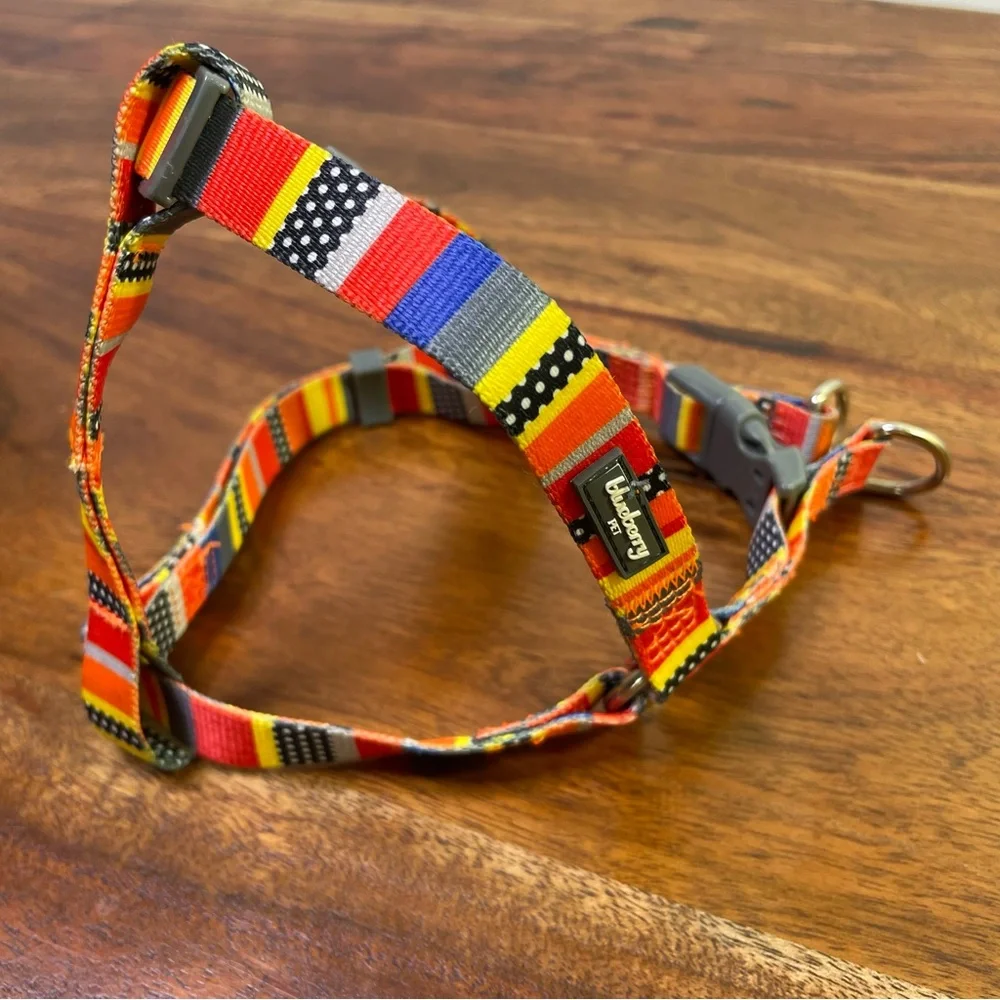 Blueberry Pet Step In Canvas Dog Harness Orange Yellow Gray Blue Stripes